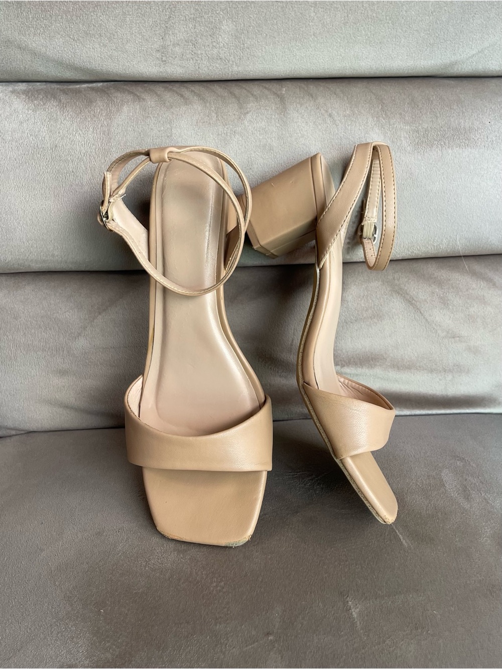 Nude Ankle-Strap Block Heel